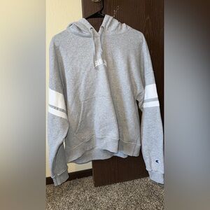 Grey and White Cropped Women’s Champion Hoodie - XL